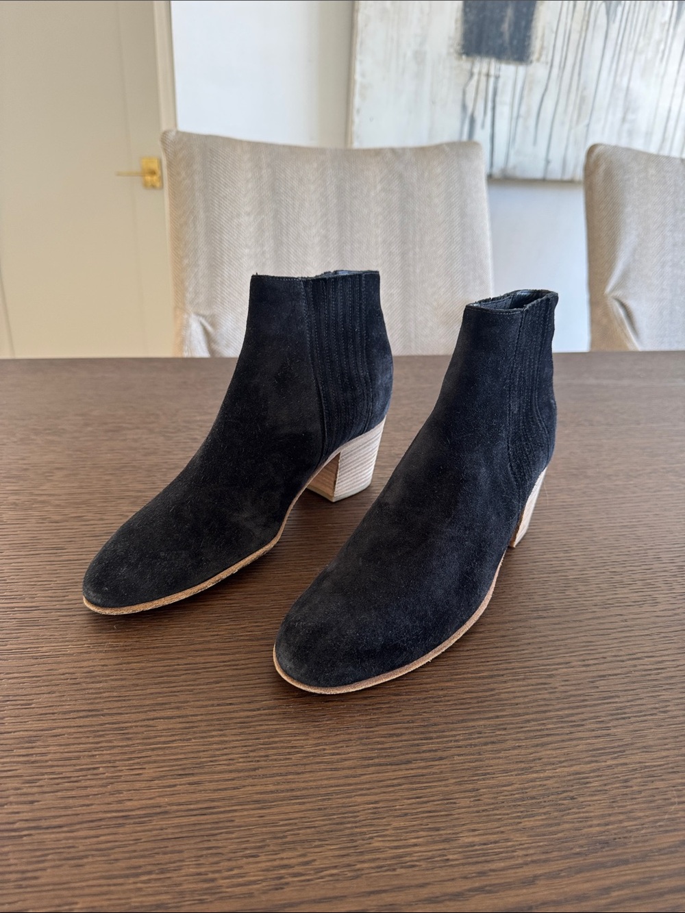 Vince Black Suede Ankle Booties with Wood Heel-Size 9